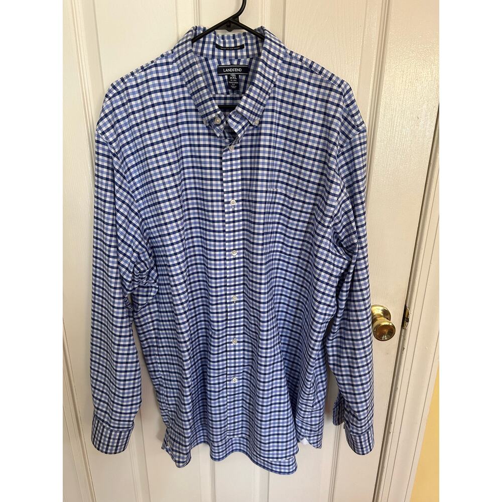 Lands End‎ Blue/White Plaid Traditional Fit LS ButtonUp Size XXL